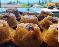 Upside down GF vanilla bean pineapple cupcakes with lilikoi glaze